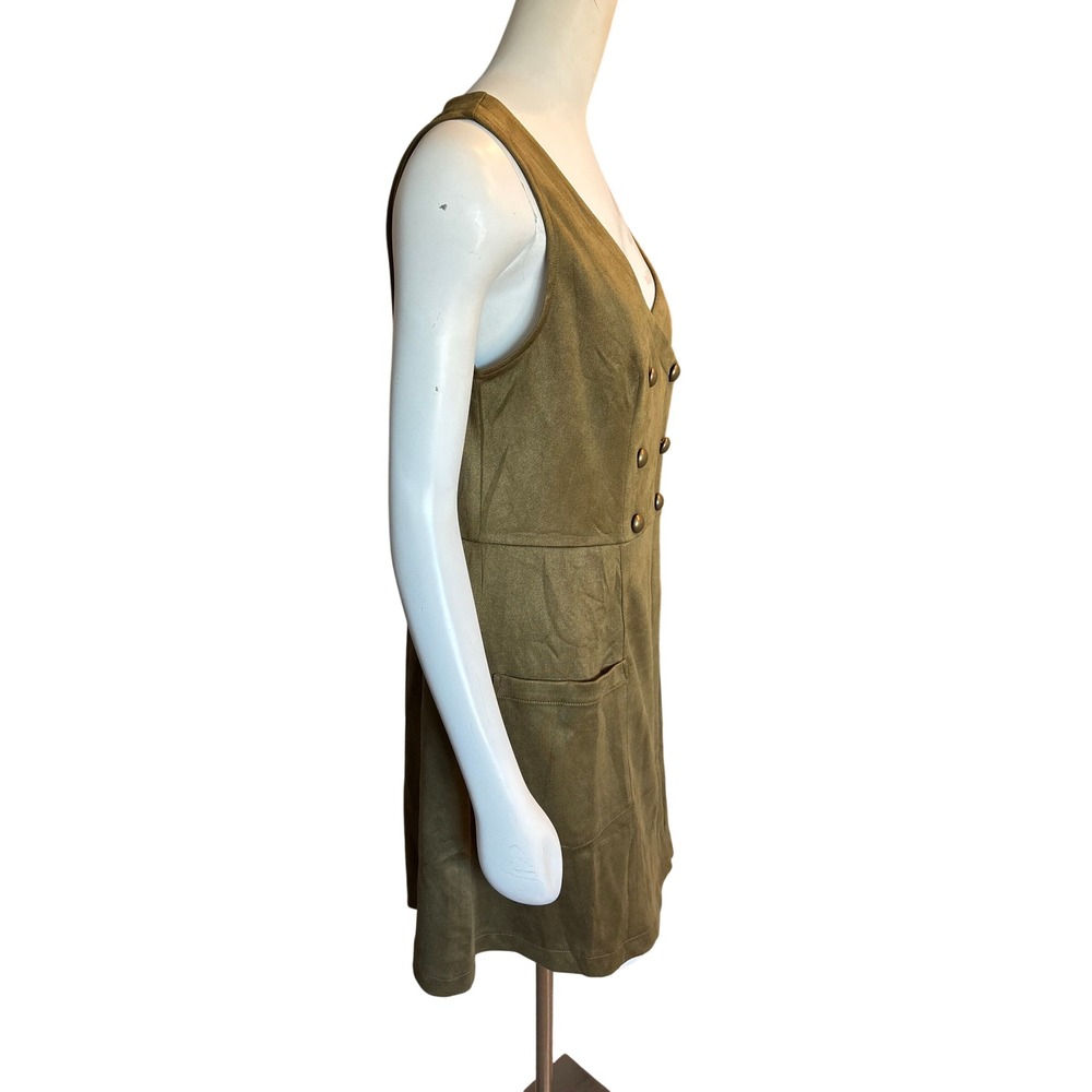 Belle Poque Women Olive Green Faux Suede Double Breasted Jumper Dress Size L NWT - Picture 3 of 8
